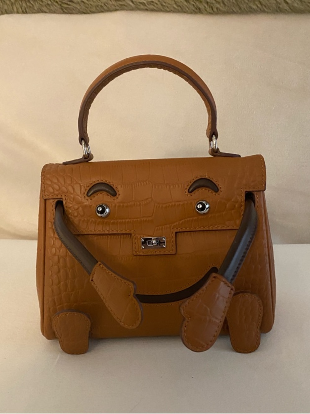 20cm brown milk chocolate leather crocodile doll idolle top handle Bag